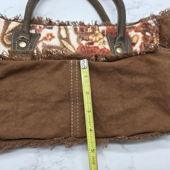 Myra Bag Tote Handbag Womens Brown Canvas Leather Trim Tapestry Boho Zip Top - Picture 14 of 15
